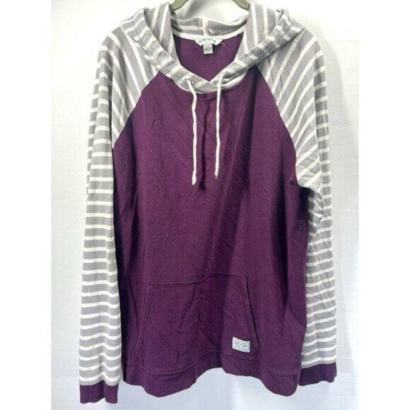 Orvis Women's Top Hoodie Size Large Burgundy Gray White Cotton Blend Long Sleeve - Picture 1 of 5